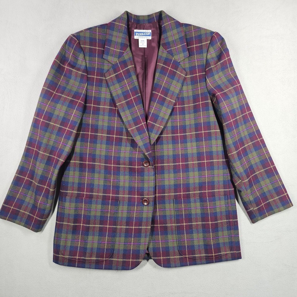 Vintage Pendleton Plaid Blazer Womens 10 Petite Virgin Wool Jacket Academia USA